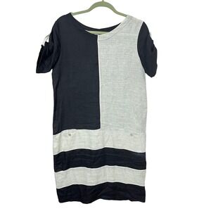 Ragazzi Italiani Color Block Black Beige‎ Linen Midi Dress Size Medium